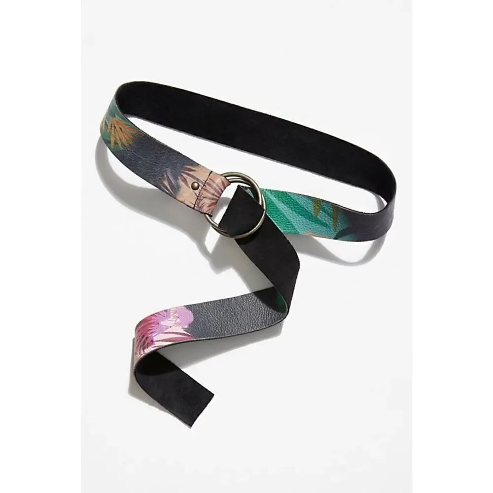 Free People Collection Story Teller Printed Leather Double Ring Wrap Belt